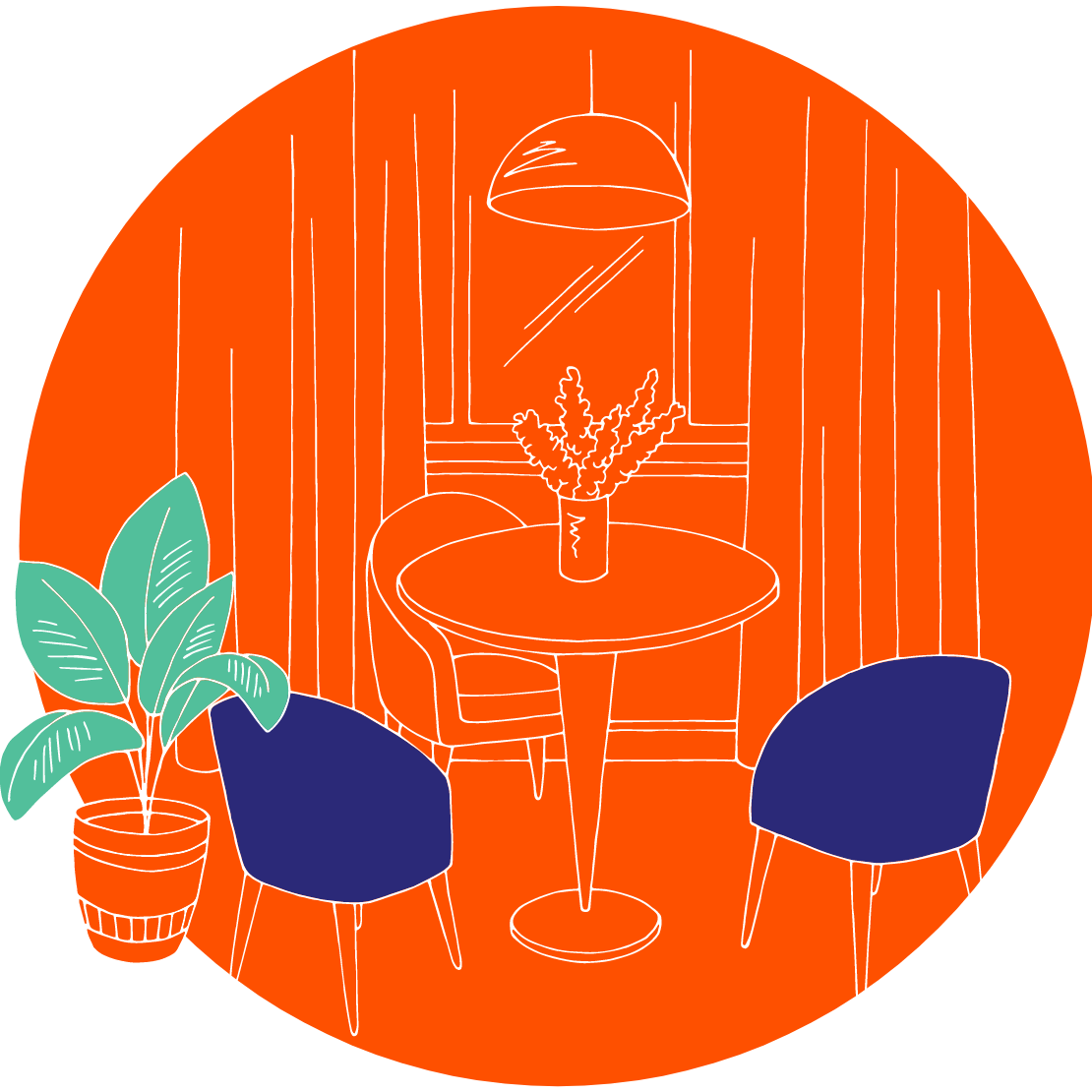 a drawing of a table and chairs