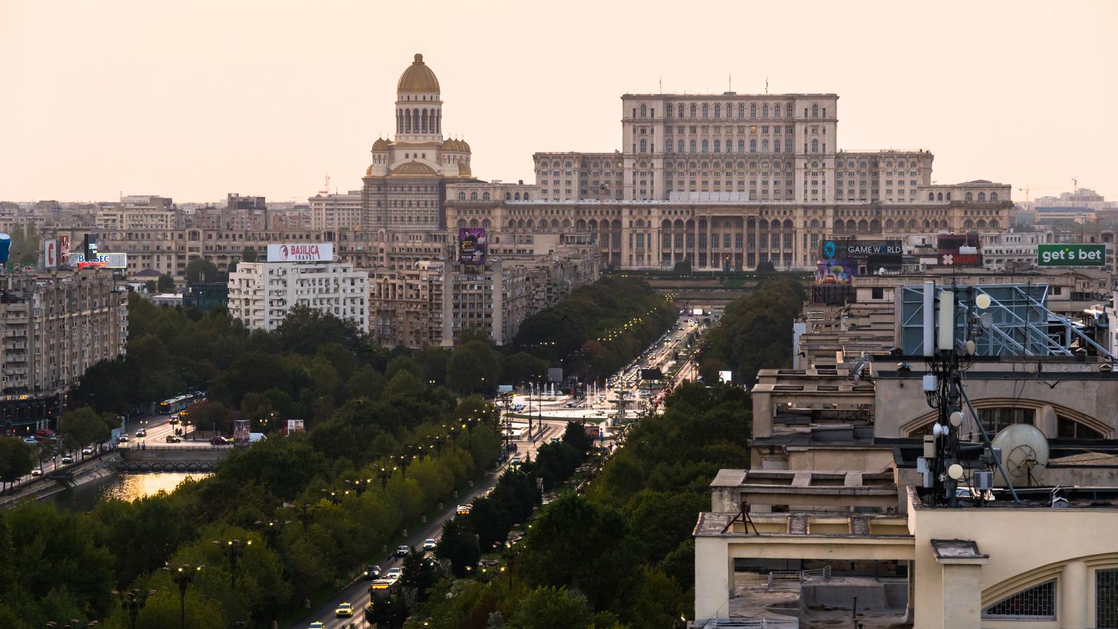 a city with trees and buildings