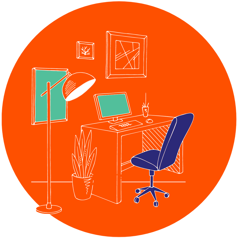 a drawing of a desk and computer