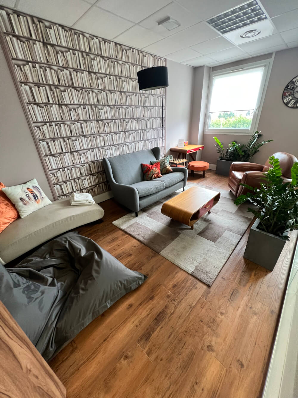 a room with a couch and a coffee table