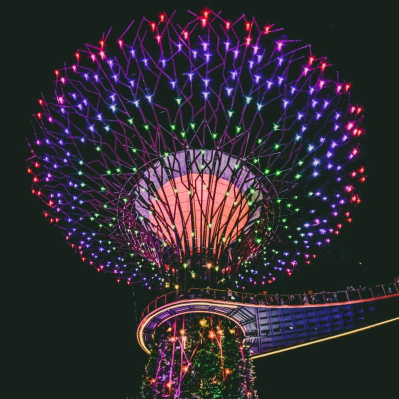 a large structure with lights