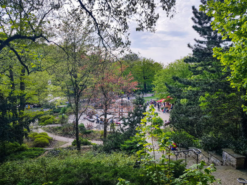 a group of people in a park
