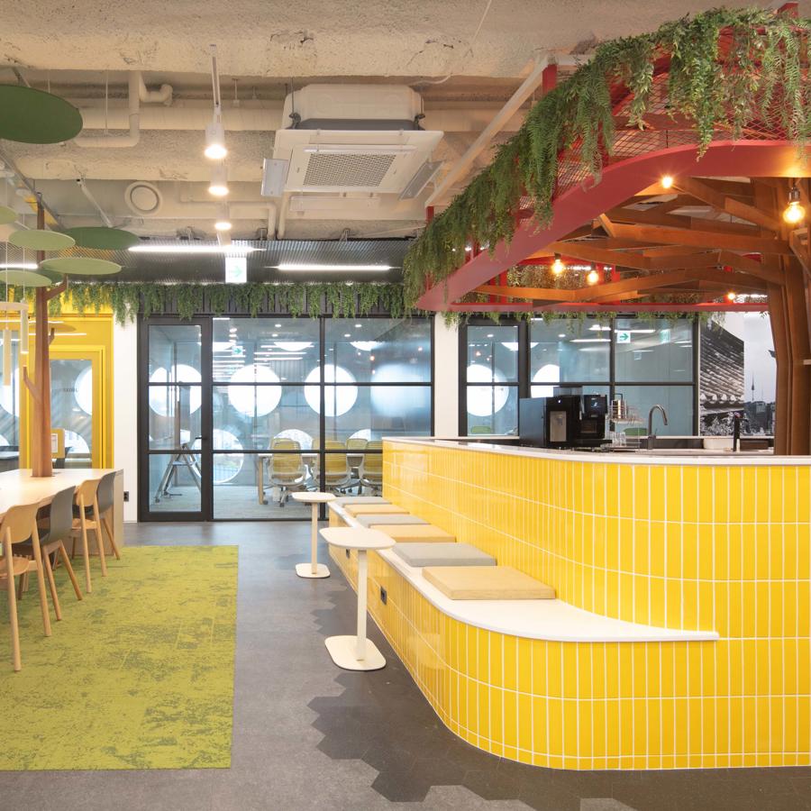 a yellow bar in a room