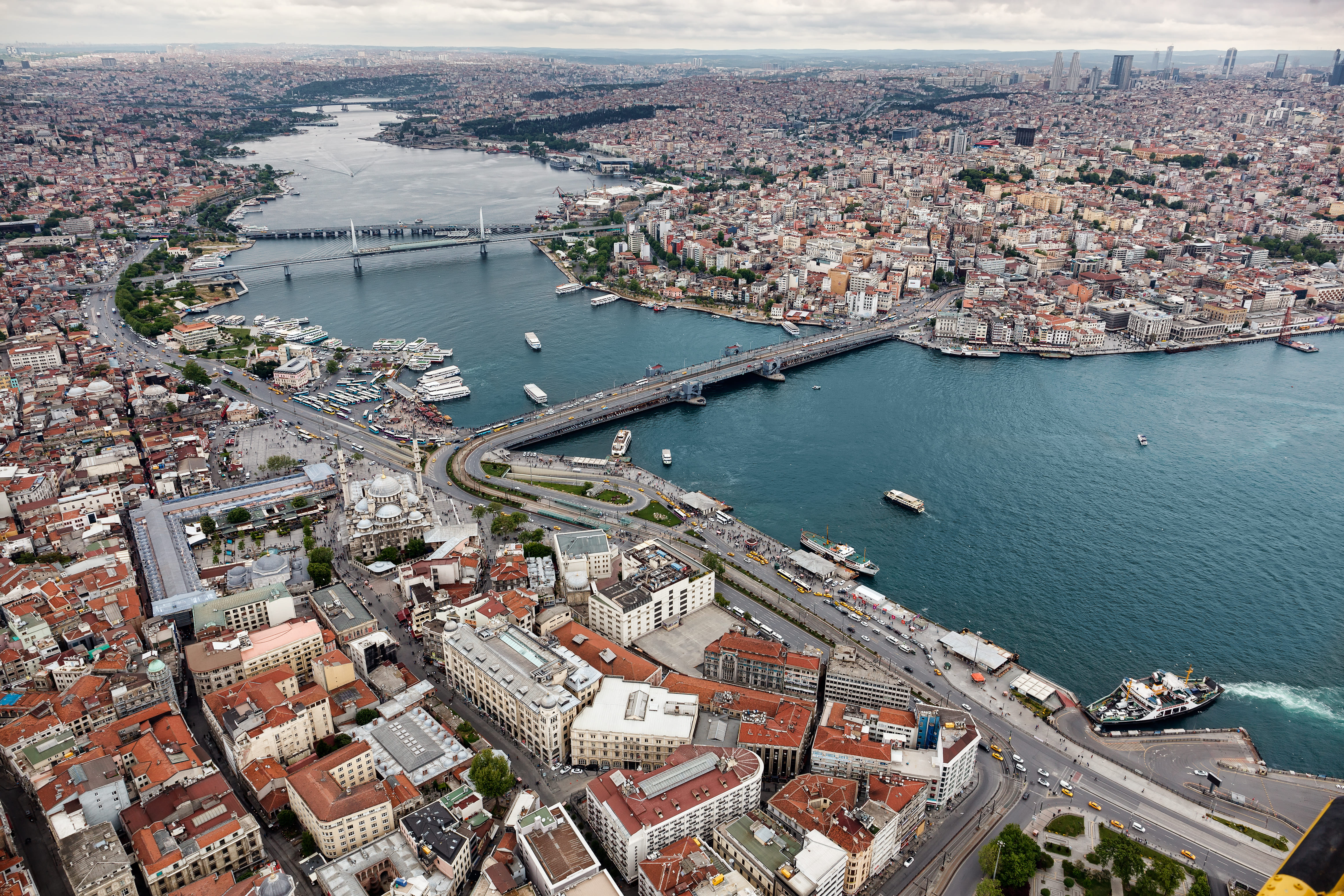 a city with a bridge over water