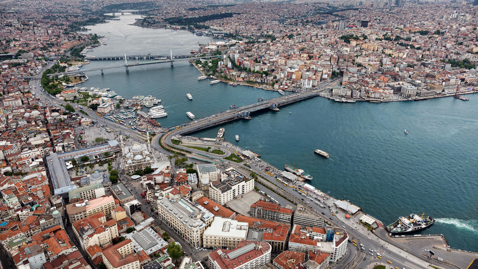 a city with a bridge over water