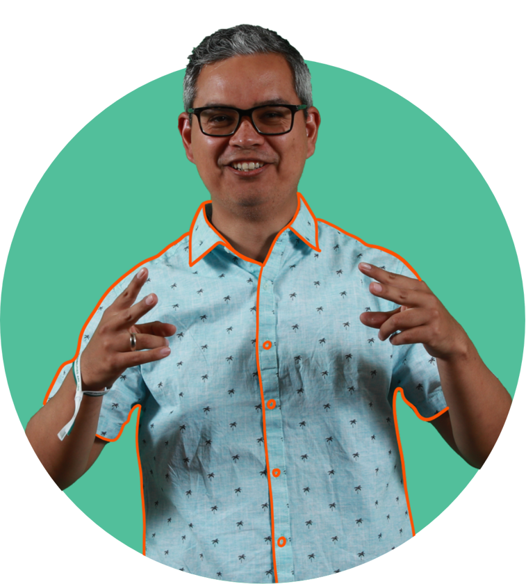 a man wearing glasses and a blue shirt