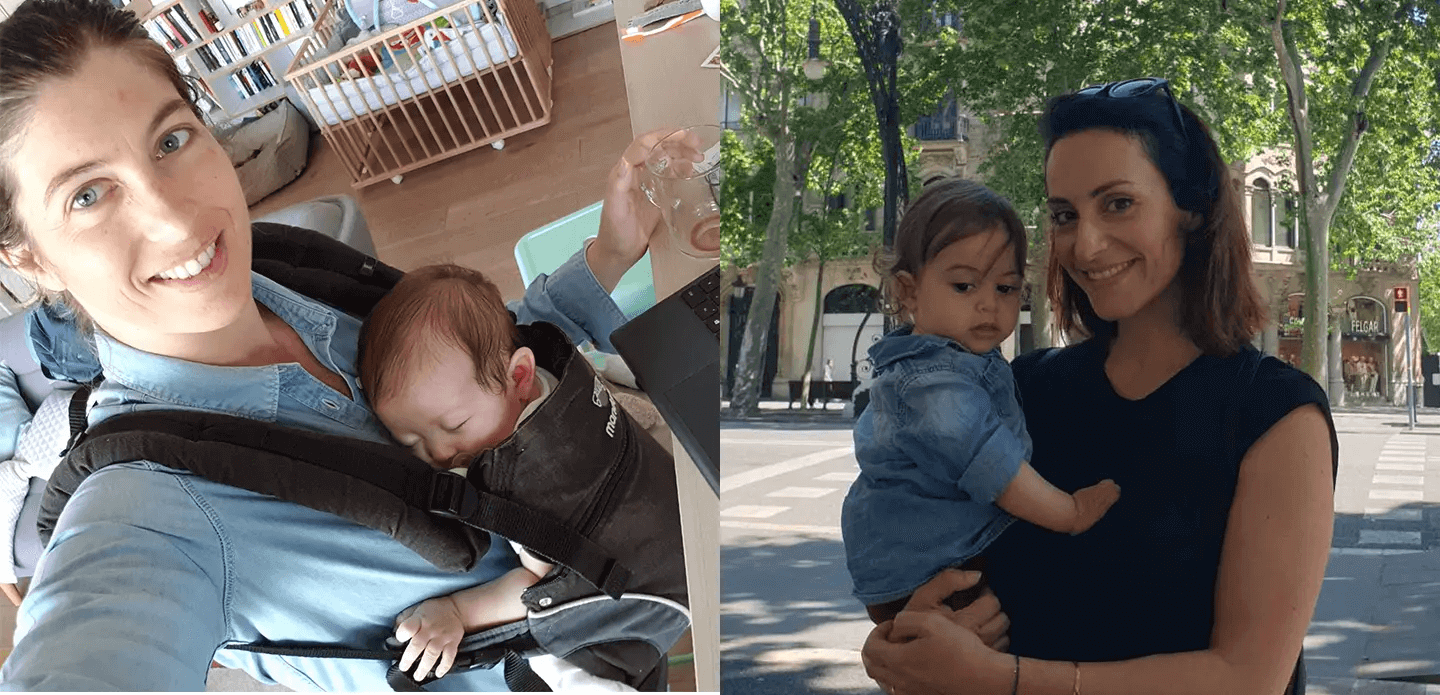 a collage of a woman holding a baby