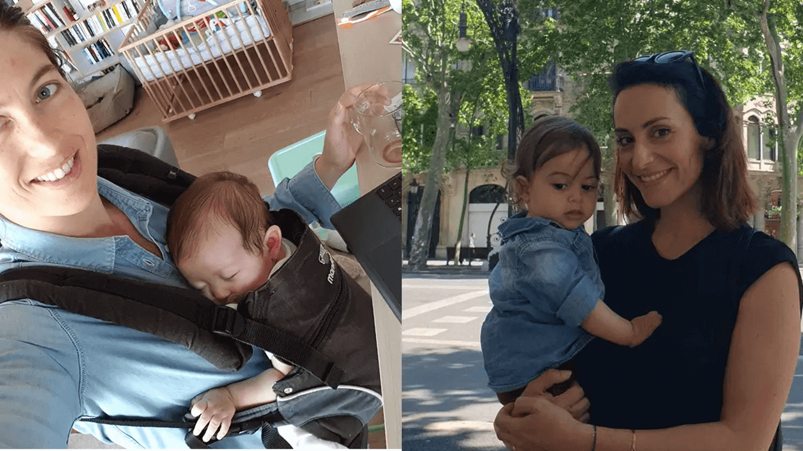 a collage of a woman holding a baby