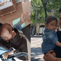 a collage of a woman holding a baby