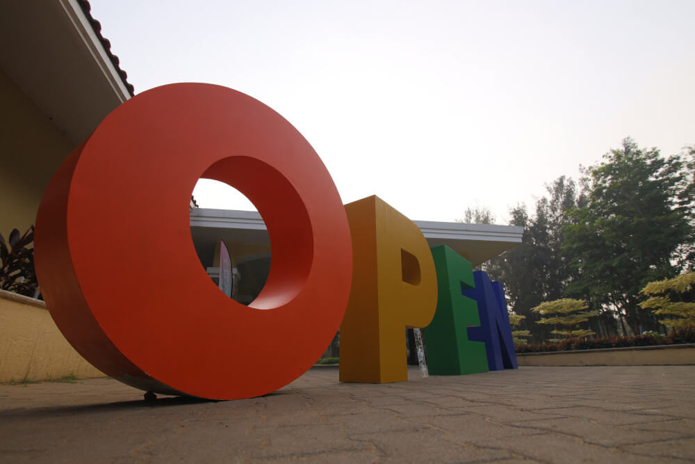a large open sign outside