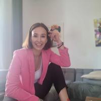 a woman sitting on a couch