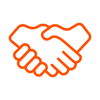 a handshake with orange outline