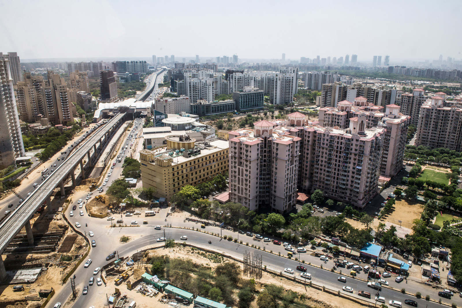 a city with many buildings and roads