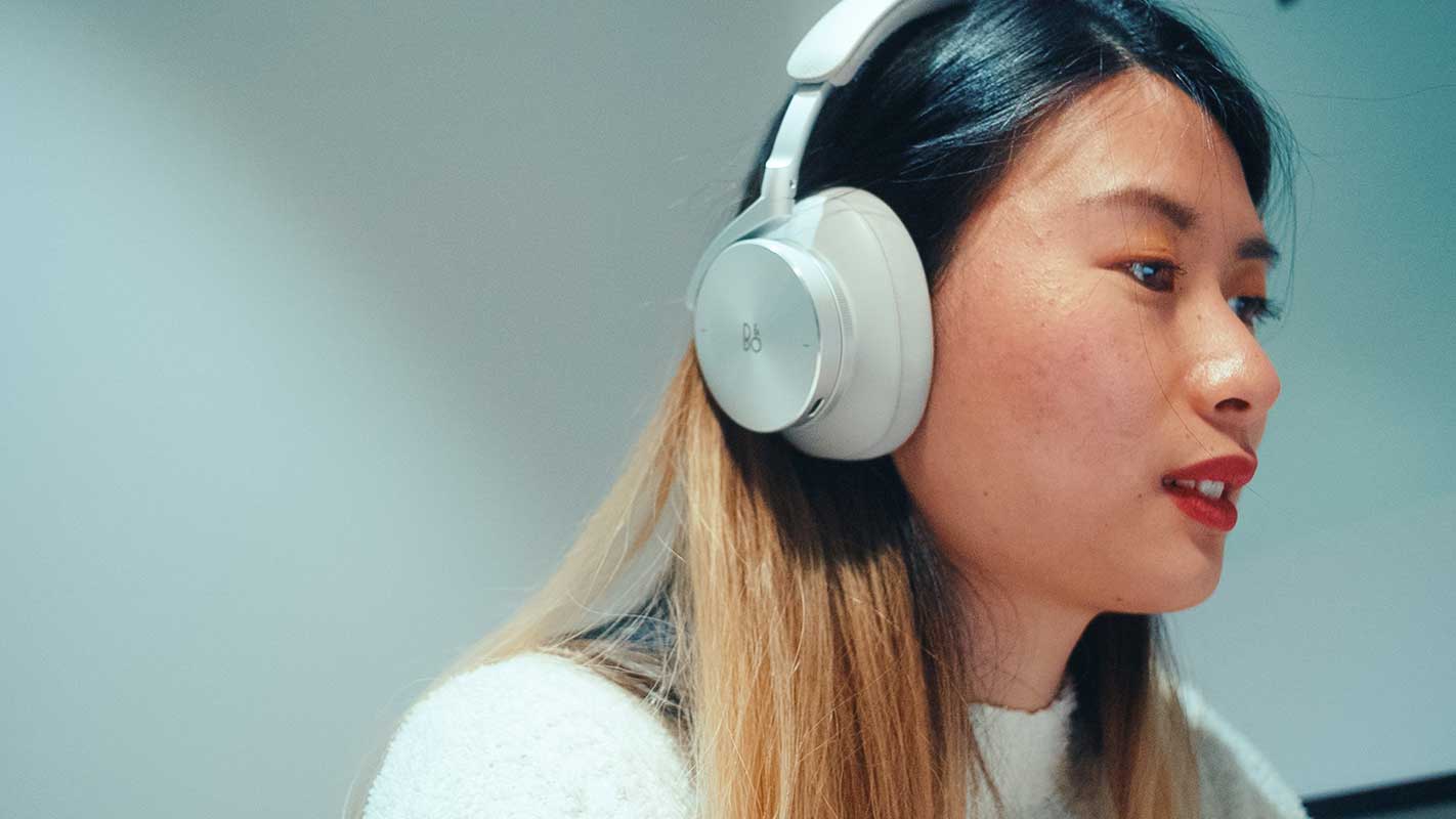 a woman wearing headphones