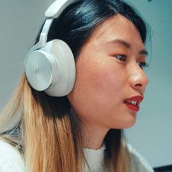 a woman wearing headphones