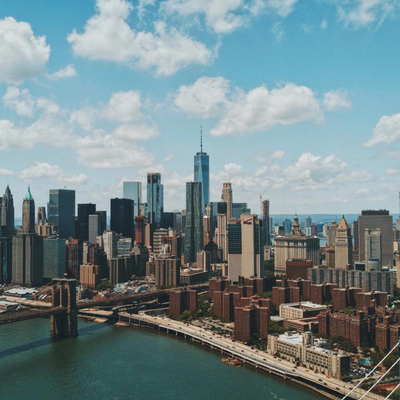 a city with a bridge over water
