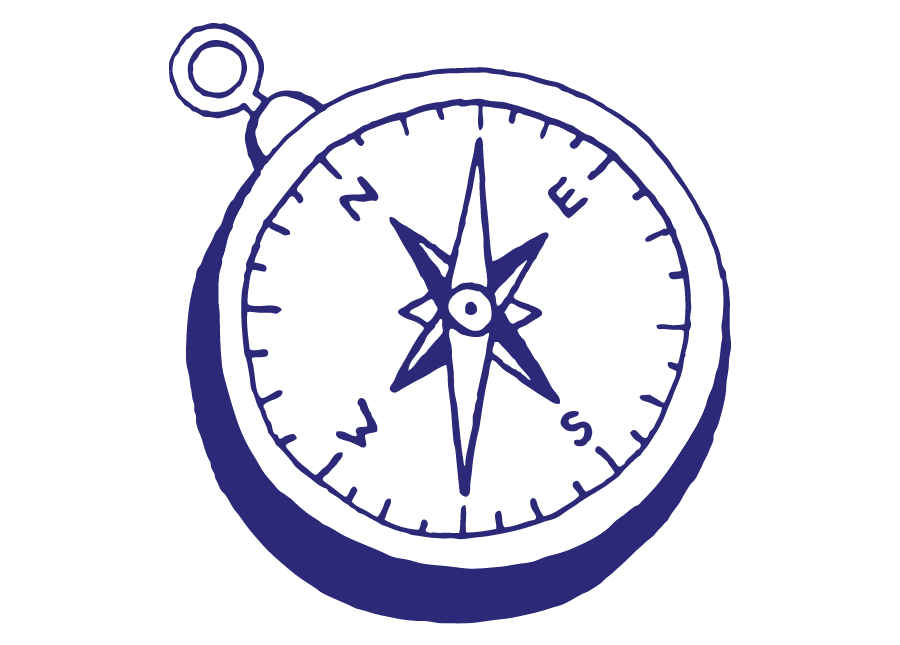 a white compass with a black background