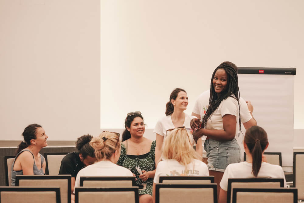 a group of women in a room