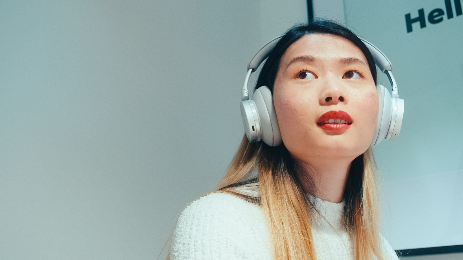 a woman wearing headphones