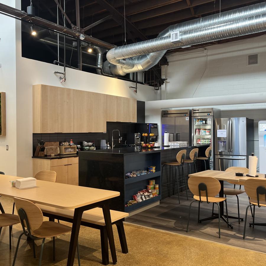 a room with tables and chairs