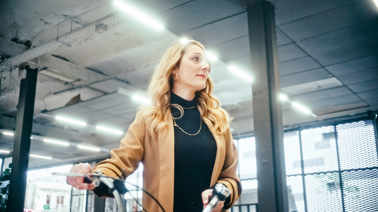 a woman riding a bicycle