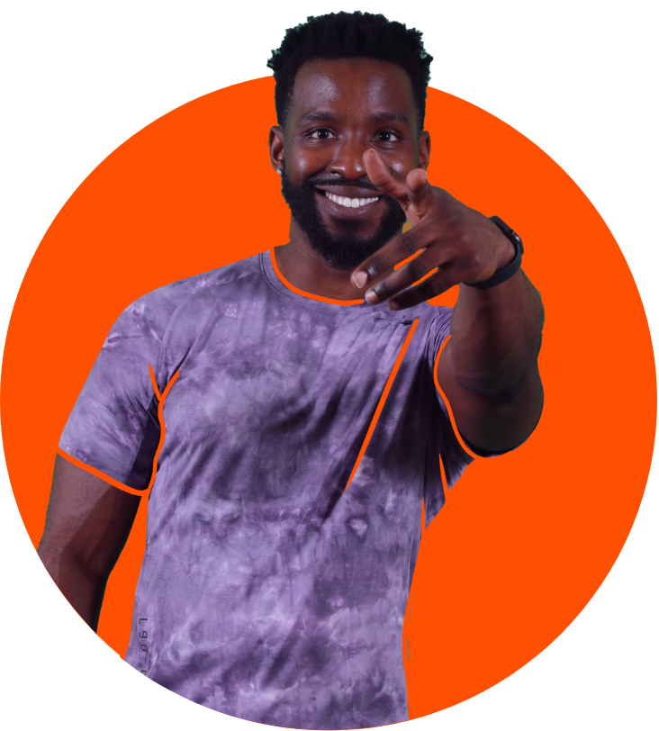 a man pointing at camera