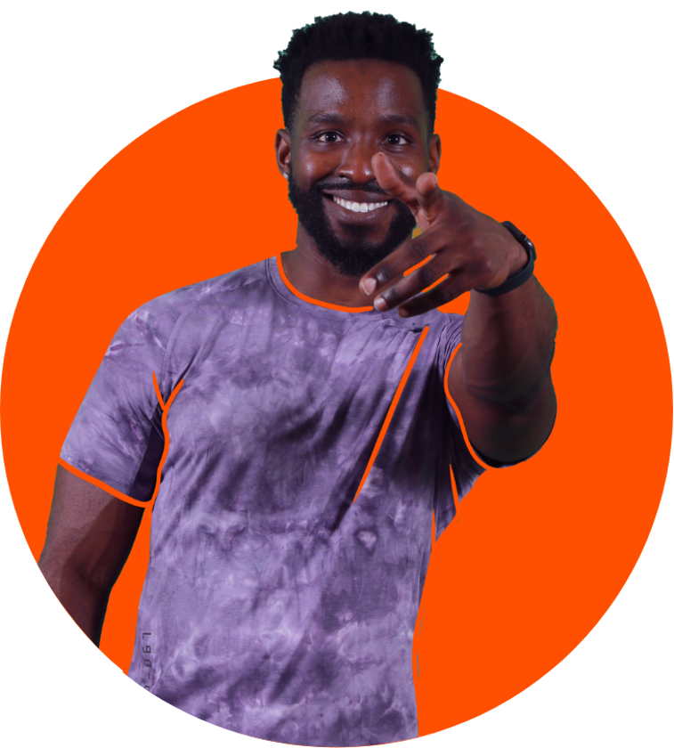 a man pointing at camera